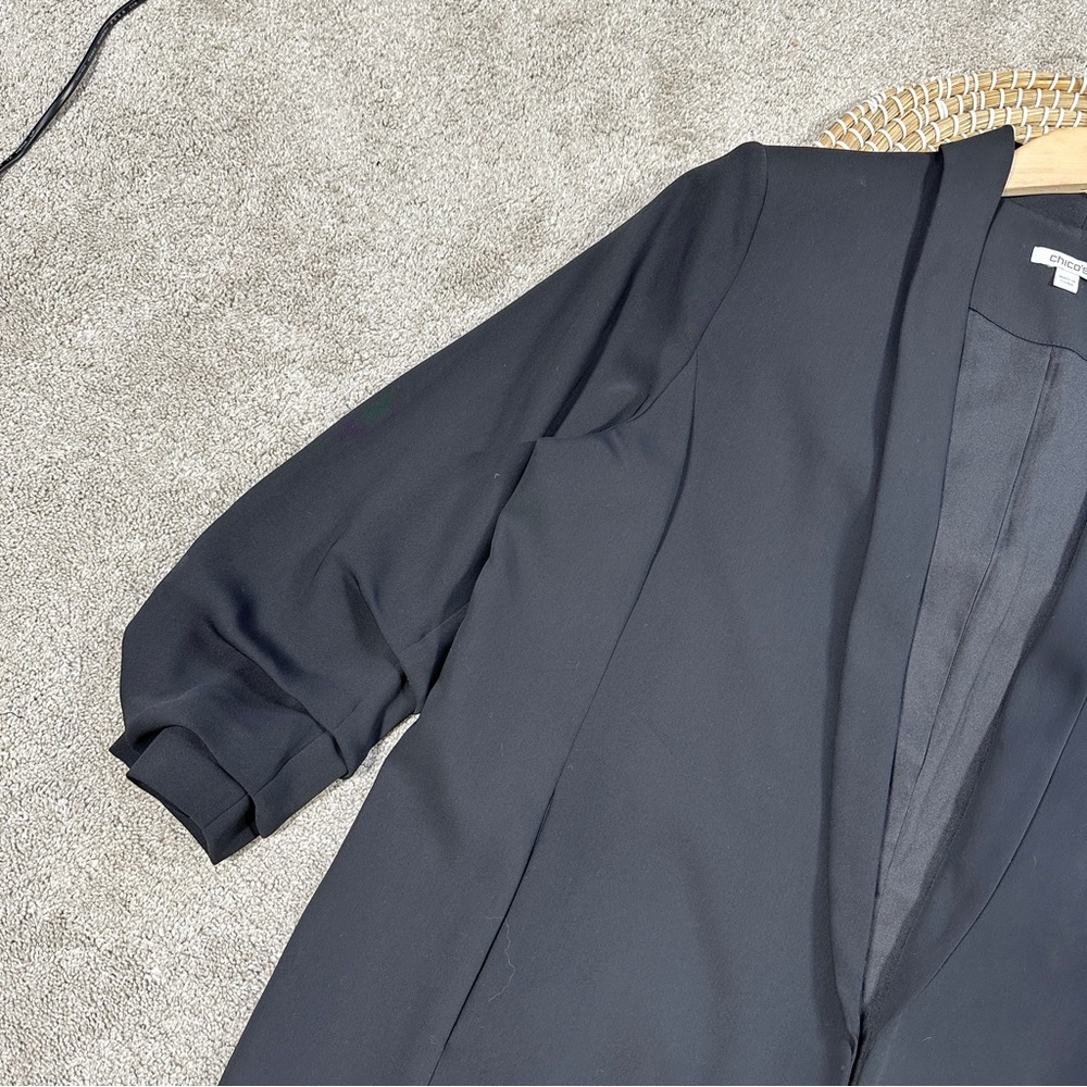 Chico’s Women’s Ruched Sleeve Blazer Open Front Lined Office in Black 2/US 12 - Picture 5 of 14